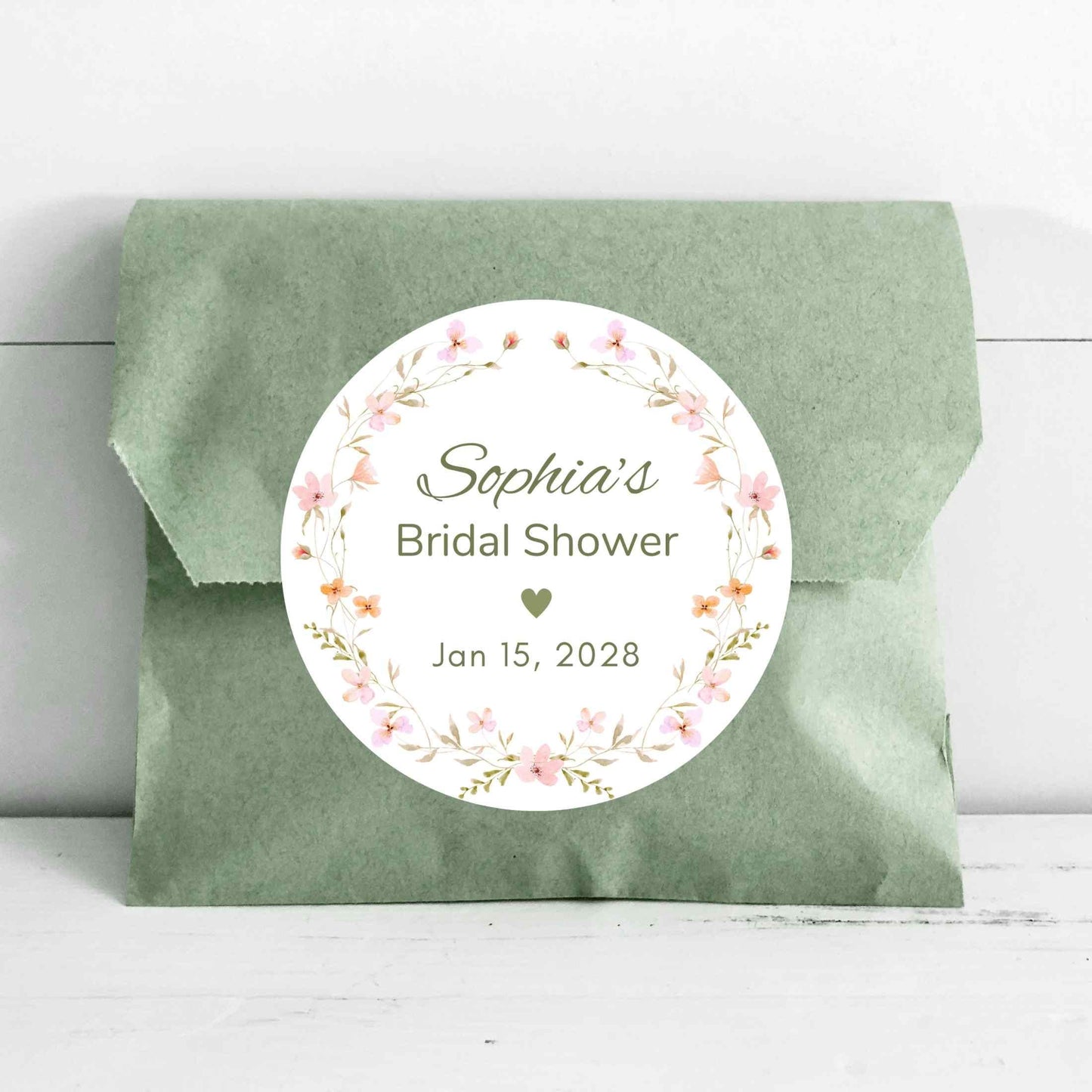 Wildflower Floral Wreath Bridal Shower Personalized Stickers, Custom Thank You Labels for Baby, Birthday, Wedding or Any Events