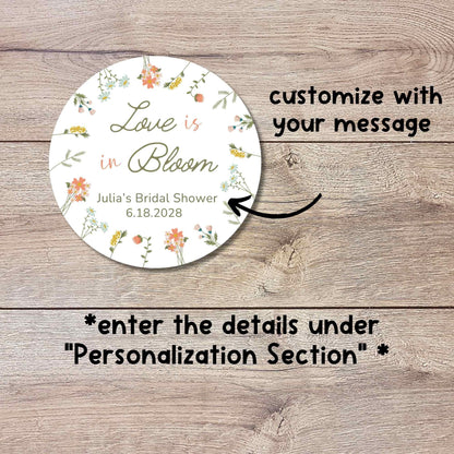 Love is in Bloom Wildflower Floral Wreath Bridal Shower Personalized Stickers, Custom Thank You Labels