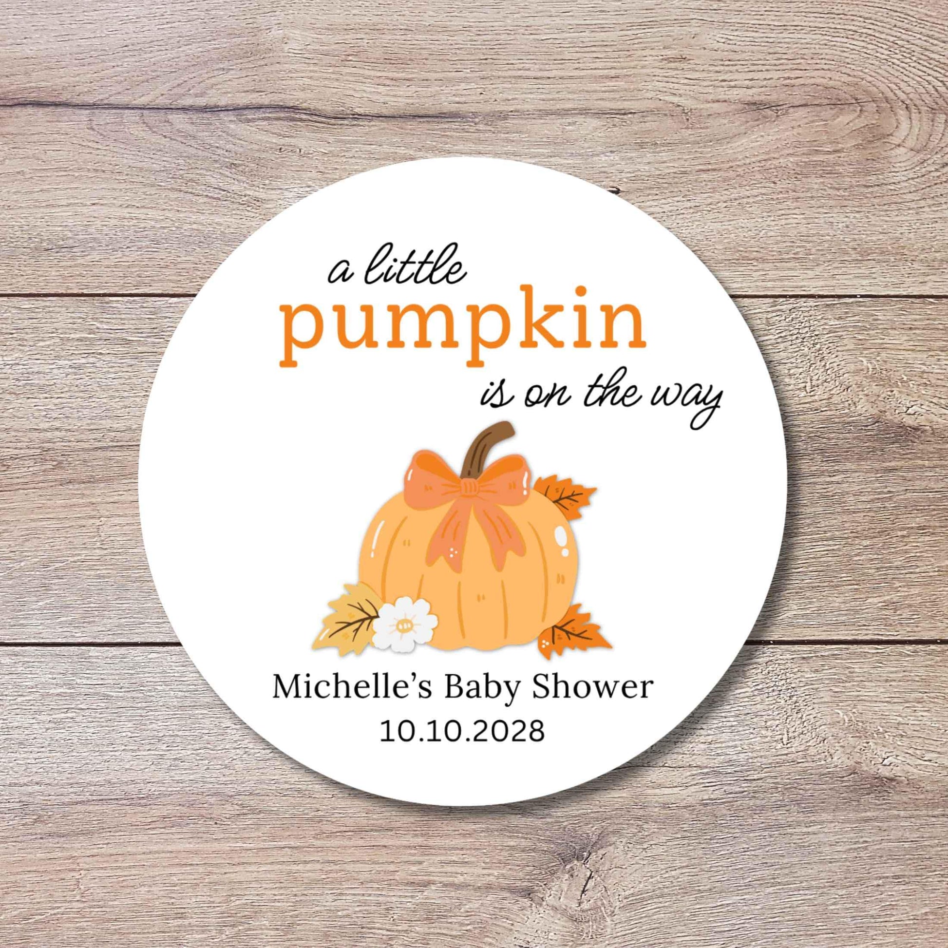 Personalized A Little Pumpkin is on the Way Baby Shower Stickers, Custom Baby Sprinkle Thank You Party Favor Gift Labels