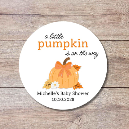 Personalized A Little Pumpkin is on the Way Baby Shower Stickers, Custom Baby Sprinkle Thank You Party Favor Gift Labels