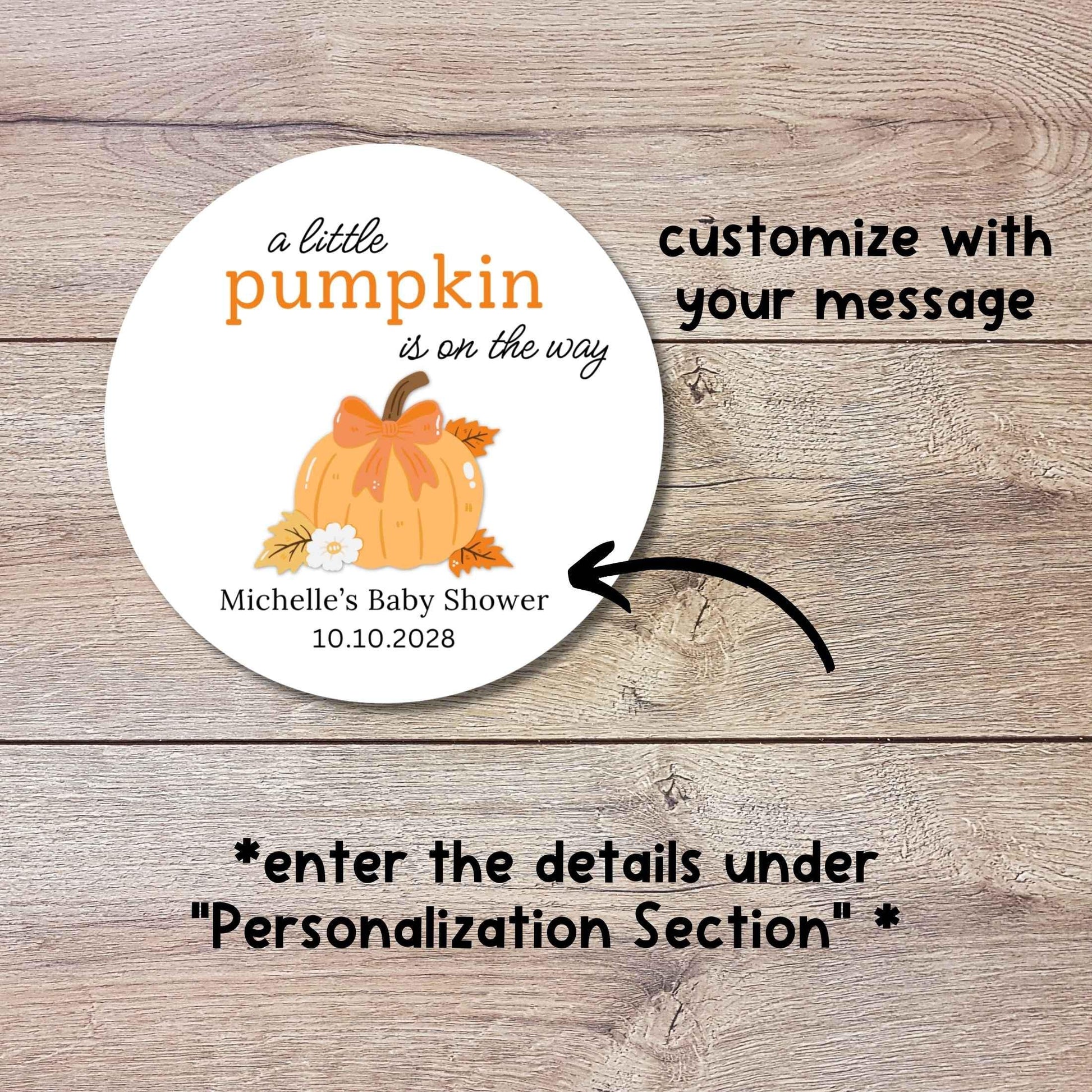 Personalized A Little Pumpkin is on the Way Baby Shower Stickers, Custom Baby Sprinkle Thank You Party Favor Gift Labels