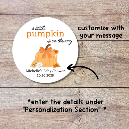Personalized A Little Pumpkin is on the Way Baby Shower Stickers, Custom Baby Sprinkle Thank You Party Favor Gift Labels