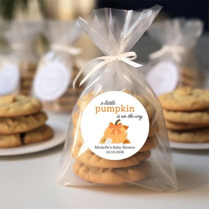 Personalized A Little Pumpkin is on the Way Baby Shower Stickers, Custom Baby Sprinkle Thank You Party Favor Gift Labels