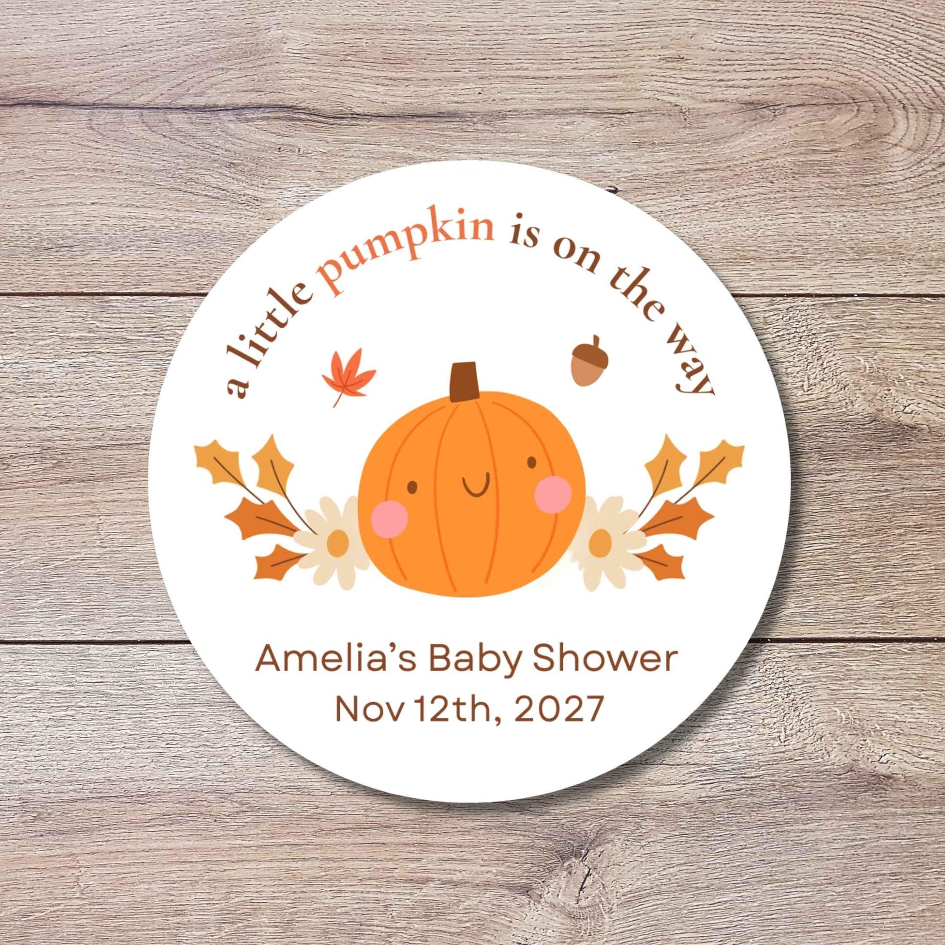Personalized A Little Pumpkin is on the Way Baby Shower Stickers, Custom Baby Sprinkle Thank You Party Favor Gift Labels