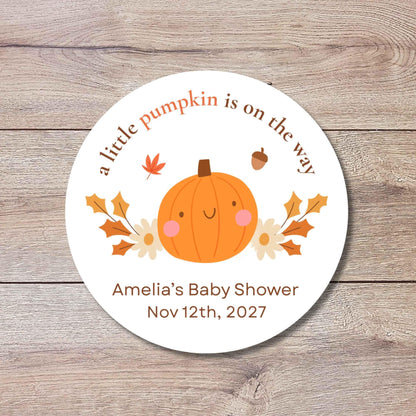 Personalized A Little Pumpkin is on the Way Baby Shower Stickers, Custom Baby Sprinkle Thank You Party Favor Gift Labels