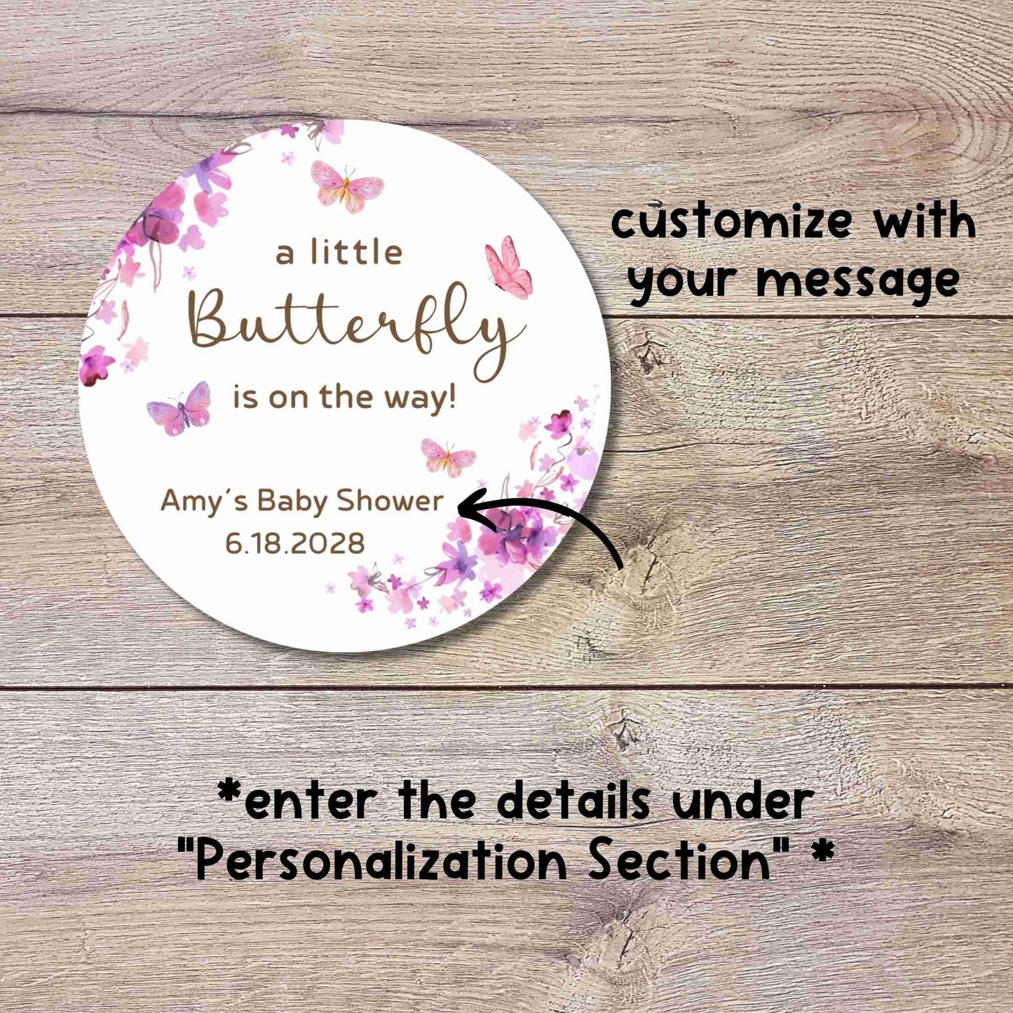 Personalized A Little Butterfly Is on the Way Floral Baby Shower Stickers, Thank You for Coming Party Gift Labels