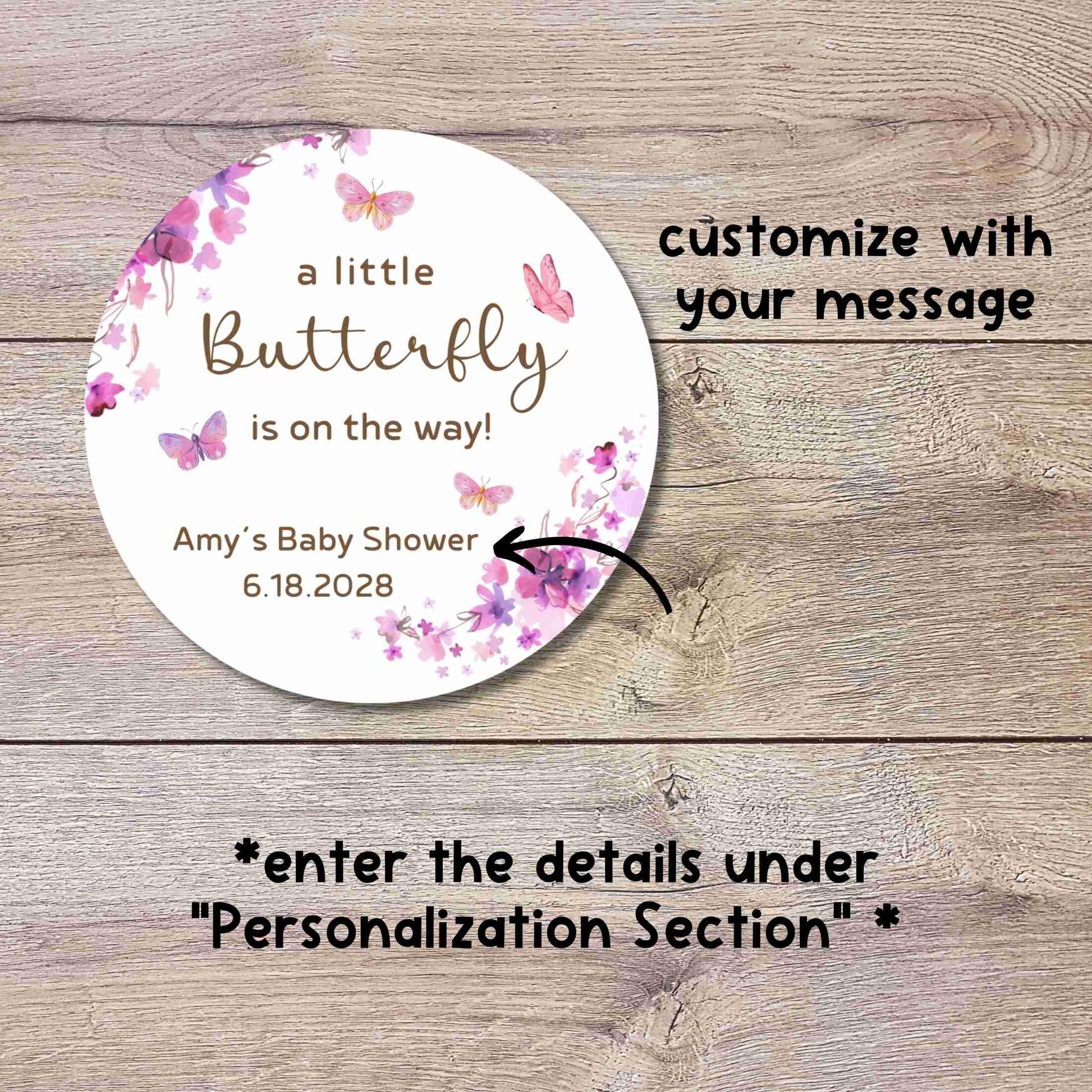 Personalized A Little Butterfly Is on the Way Floral Baby Shower Stickers, Thank You for Coming Party Gift Labels