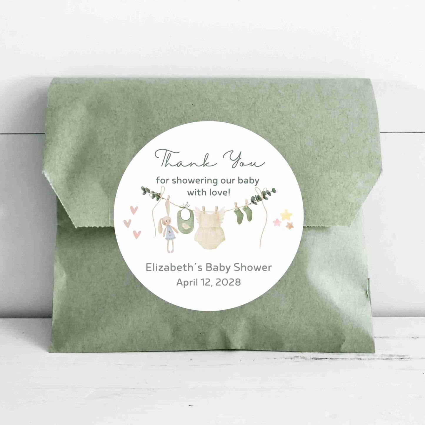 Custom Clothesline Baby Shower Stickers, Personalized Boy Girl Thank You for Coming Party Gift Labels