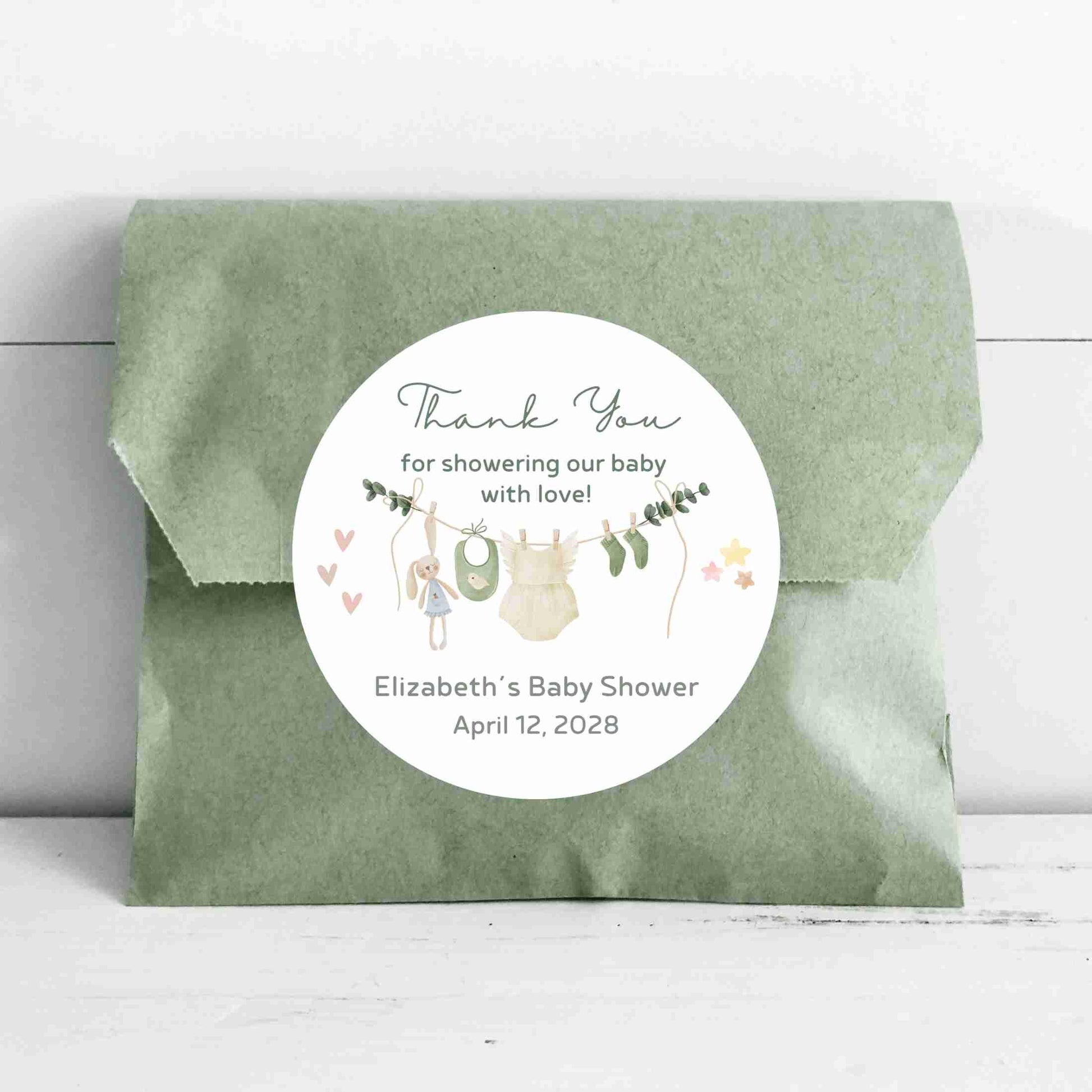 Custom Clothesline Baby Shower Stickers, Personalized Boy Girl Thank You for Coming Party Gift Labels