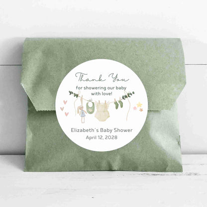 Custom Clothesline Baby Shower Stickers, Personalized Boy Girl Thank You for Coming Party Gift Labels