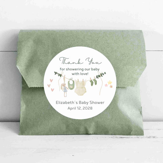 Custom Clothesline Baby Shower Stickers, Personalized Boy Girl Thank You for Coming Party Gift Labels