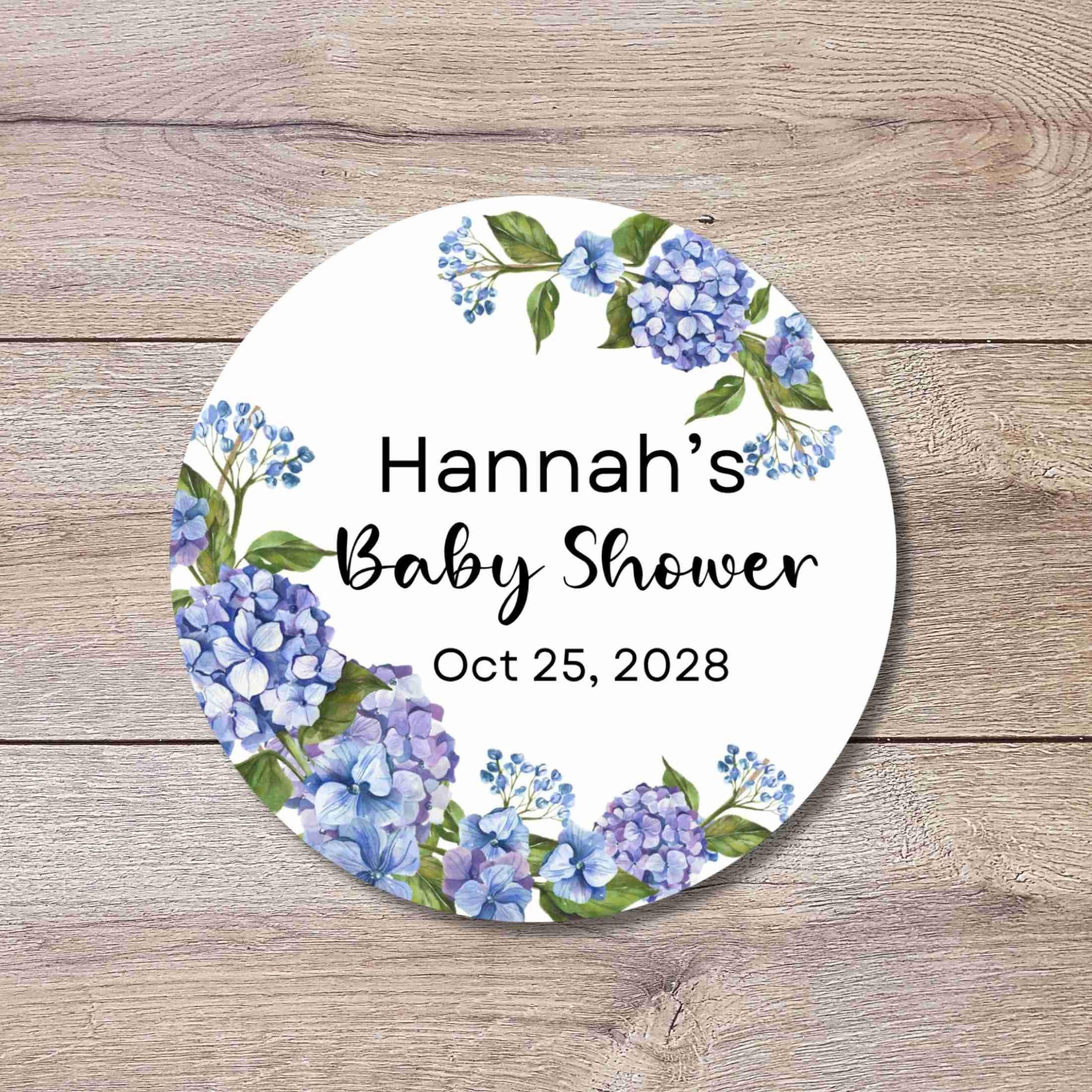 Personalized Hydrangea Floral Baby Shower Stickers, Custom Baby Sprinkle Thank You Party Favor Gift Labels