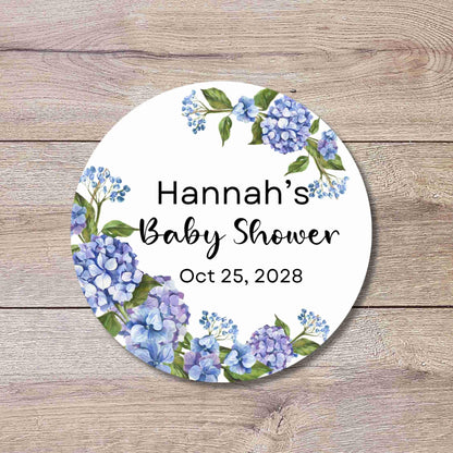 Personalized Hydrangea Floral Baby Shower Stickers, Custom Baby Sprinkle Thank You Party Favor Gift Labels