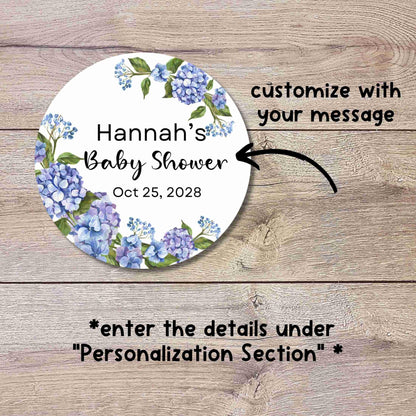 Personalized Hydrangea Floral Baby Shower Stickers, Custom Baby Sprinkle Thank You Party Favor Gift Labels