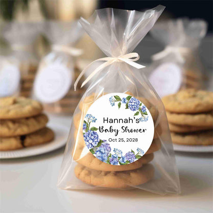 Personalized Hydrangea Floral Baby Shower Stickers, Custom Baby Sprinkle Thank You Party Favor Gift Labels