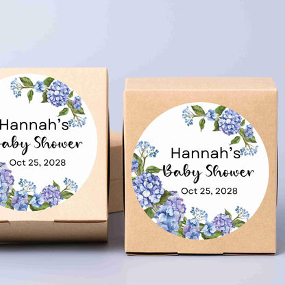 Personalized Hydrangea Floral Baby Shower Stickers, Custom Baby Sprinkle Thank You Party Favor Gift Labels