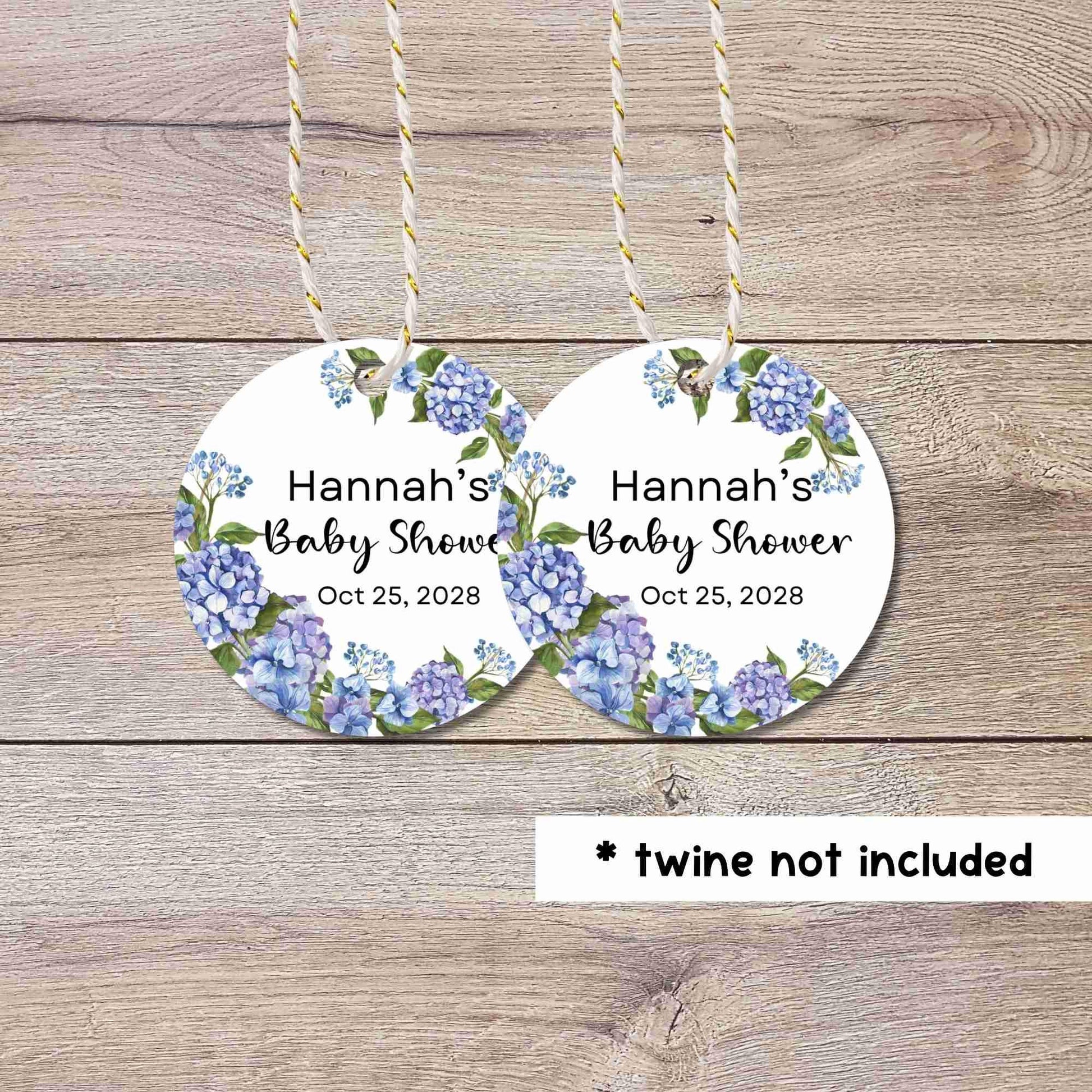 Personalized Hydrangea Baby Shower Gift Tags, Custom Thank You for Coming Party Favor Baby Sprinkle Tags