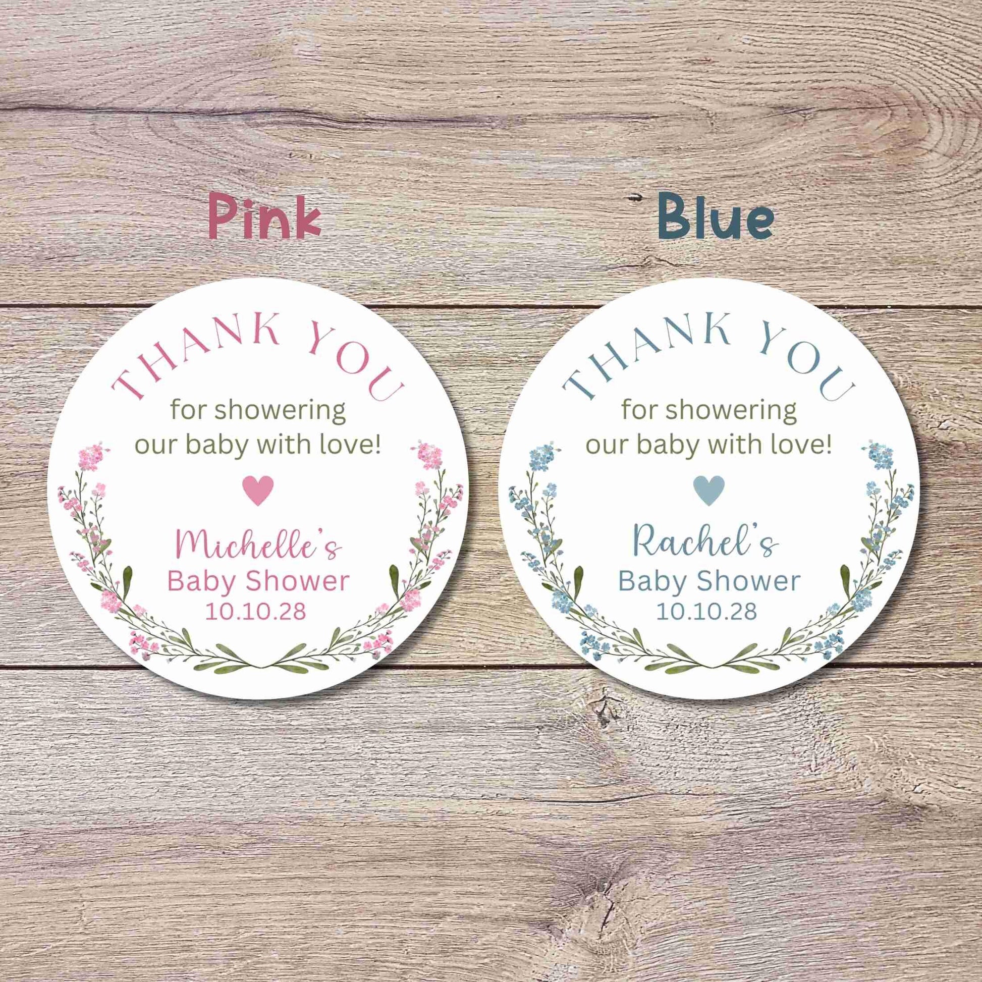 Personalized Floral Baby Shower Stickers, Custom Thank You for Showering Girls Boys Baby Sprinkle Labels