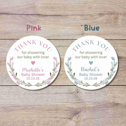 Personalized Floral Baby Shower Stickers, Custom Thank You for Showering Girls Boys Baby Sprinkle Labels