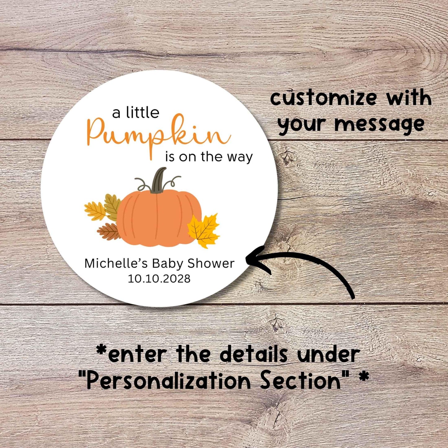 Personalized A Little Pumpkin is on the Way Baby Shower Stickers, Custom Baby Sprinkle Thank You Party Favor Gift Labels