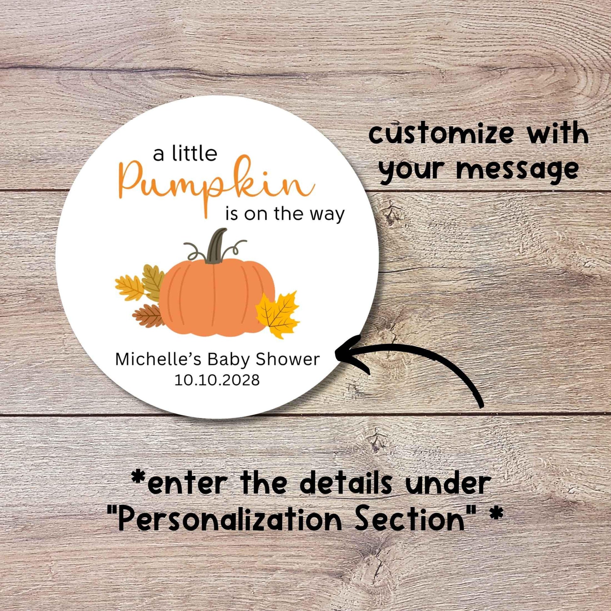 Personalized A Little Pumpkin is on the Way Baby Shower Stickers, Custom Baby Sprinkle Thank You Party Favor Gift Labels