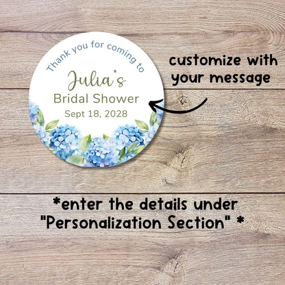 Personalized Watercolor Hydrangea Flower Bridal Shower Favor Stickers, Custom Thank You Party Gift Bag Labels