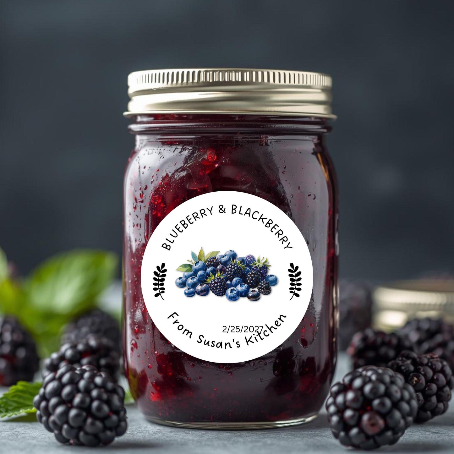 Personalized Blueberry Blackberry Jam Jelly Stickers, Custom Homemade Fruit Canning with Date Line Labels