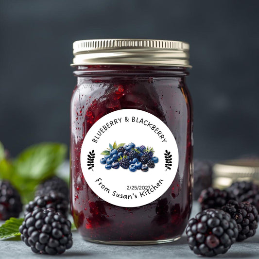 Personalized Blueberry Blackberry Jam Jelly Stickers, Custom Homemade Fruit Canning with Date Line Labels