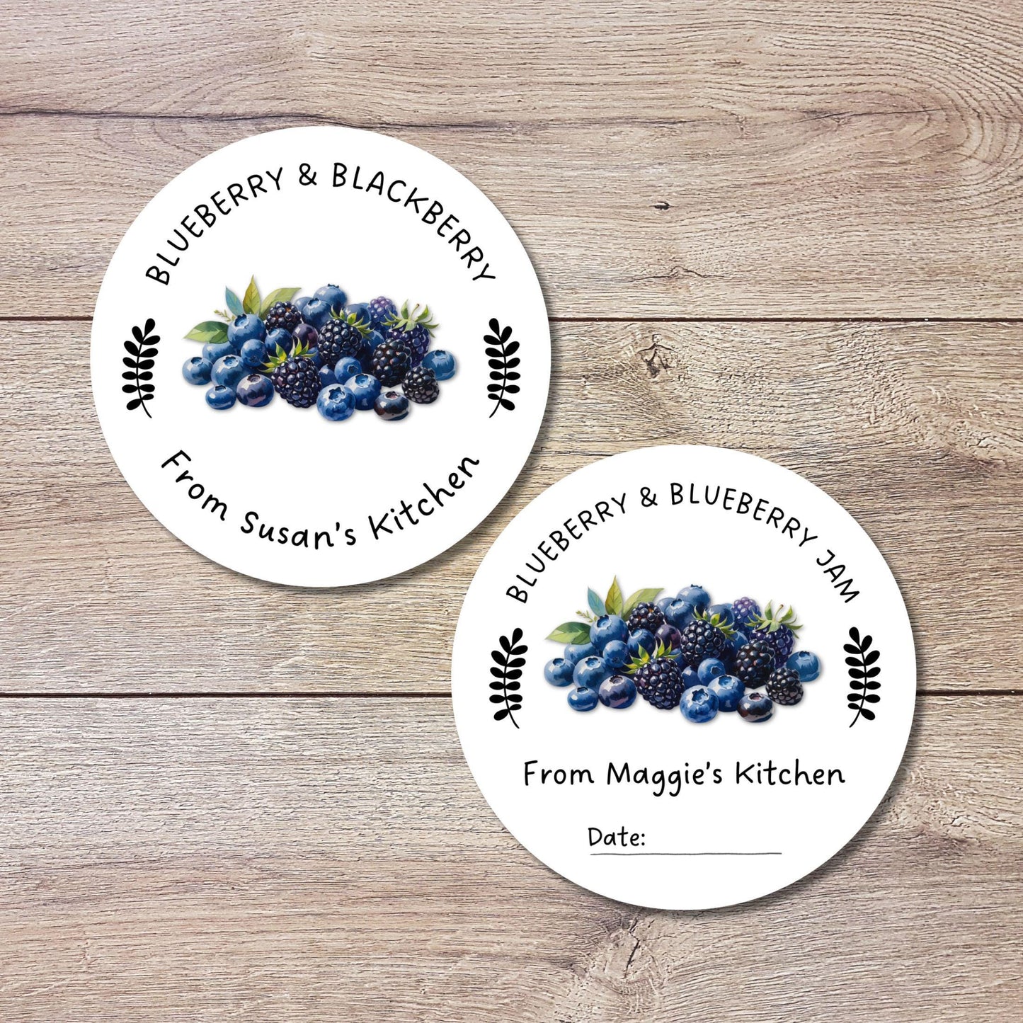 Personalized Blueberry Blackberry Jam Jelly Stickers, Custom Homemade Fruit Canning with Date Line Labels