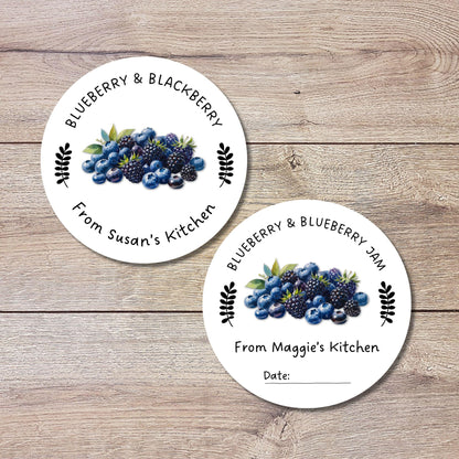 Personalized Blueberry Blackberry Jam Jelly Stickers, Custom Homemade Fruit Canning with Date Line Labels