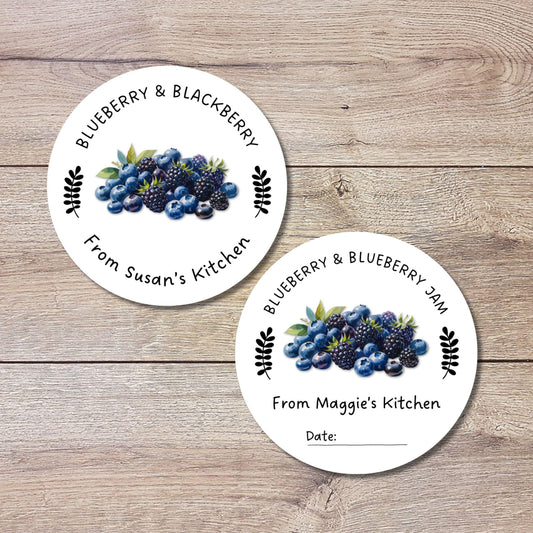 Personalized Blueberry Blackberry Jam Jelly Stickers, Custom Homemade Fruit Canning with Date Line Labels