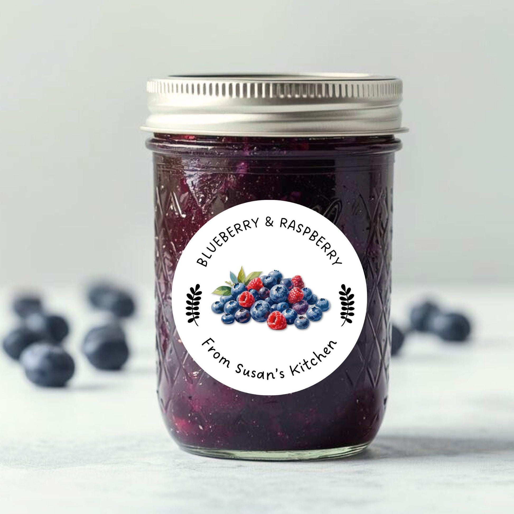 Personalized Blueberry Raspberry Jam Jelly Stickers, Custom Homemade Fruit Canning with Date Line Labels