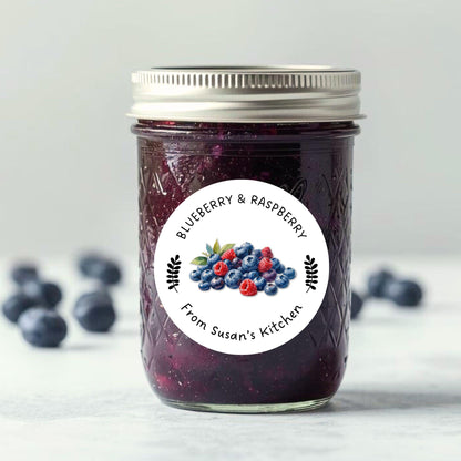 Personalized Blueberry Raspberry Jam Jelly Stickers, Custom Homemade Fruit Canning with Date Line Labels