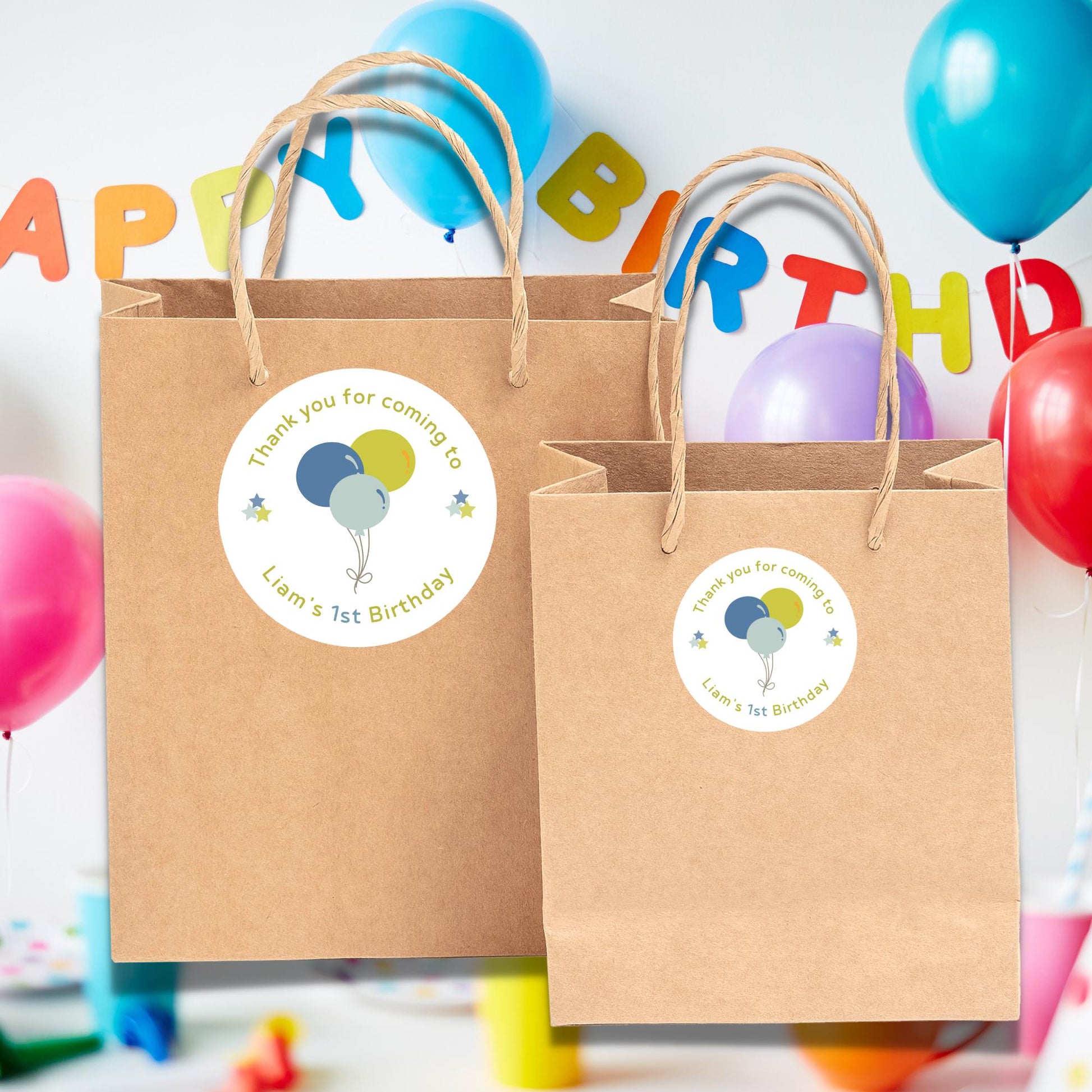 Personalized Happy Birthday Balloon Sticker, Custom Thank You for Coming Celebrating Party Favor Gift Bag Labels