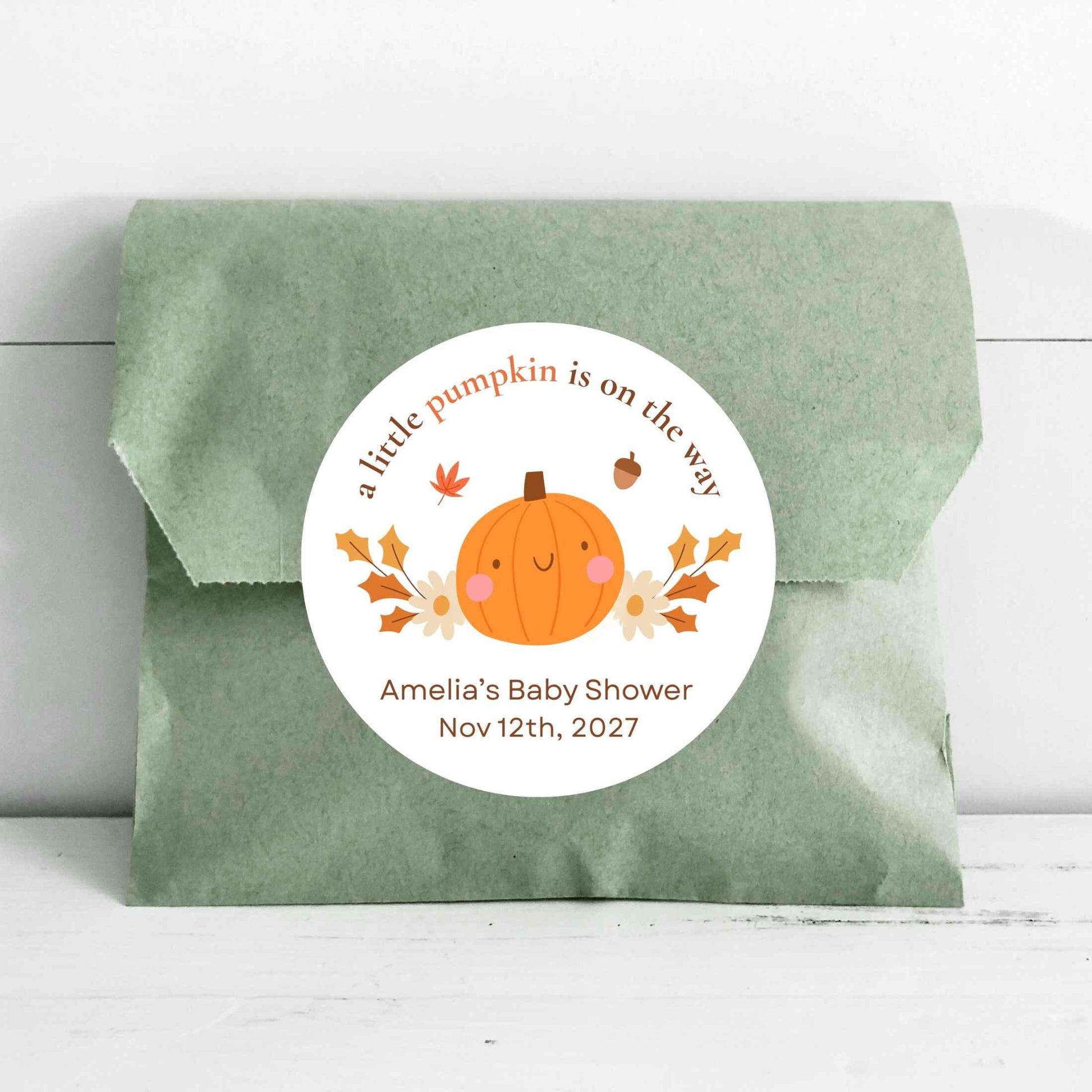 Personalized A Little Pumpkin is on the Way Baby Shower Stickers, Custom Baby Sprinkle Thank You Party Favor Gift Labels