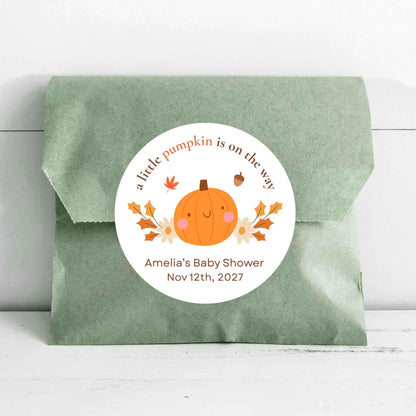 Personalized A Little Pumpkin is on the Way Baby Shower Stickers, Custom Baby Sprinkle Thank You Party Favor Gift Labels