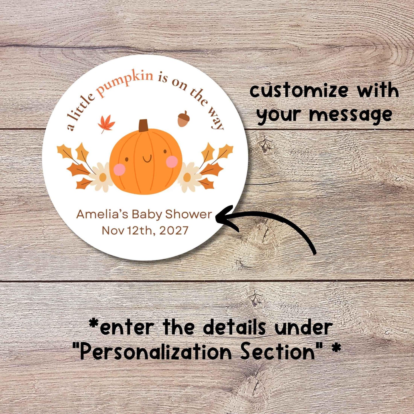 Personalized A Little Pumpkin is on the Way Baby Shower Stickers, Custom Baby Sprinkle Thank You Party Favor Gift Labels