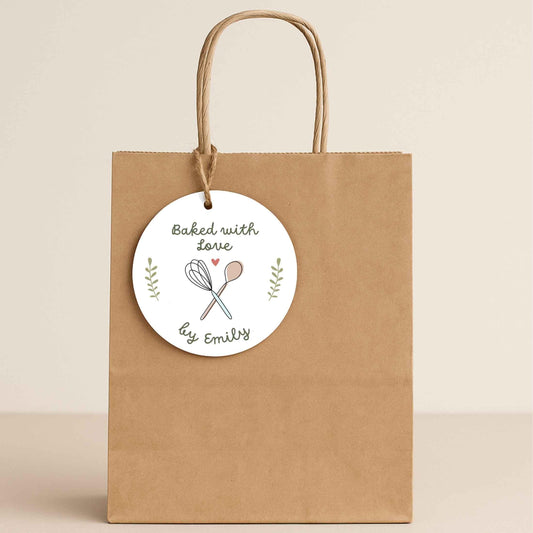 Personalized Baked with Love Gift Tags, Custom Baked Goods Small Business Bakery Packaging Tags