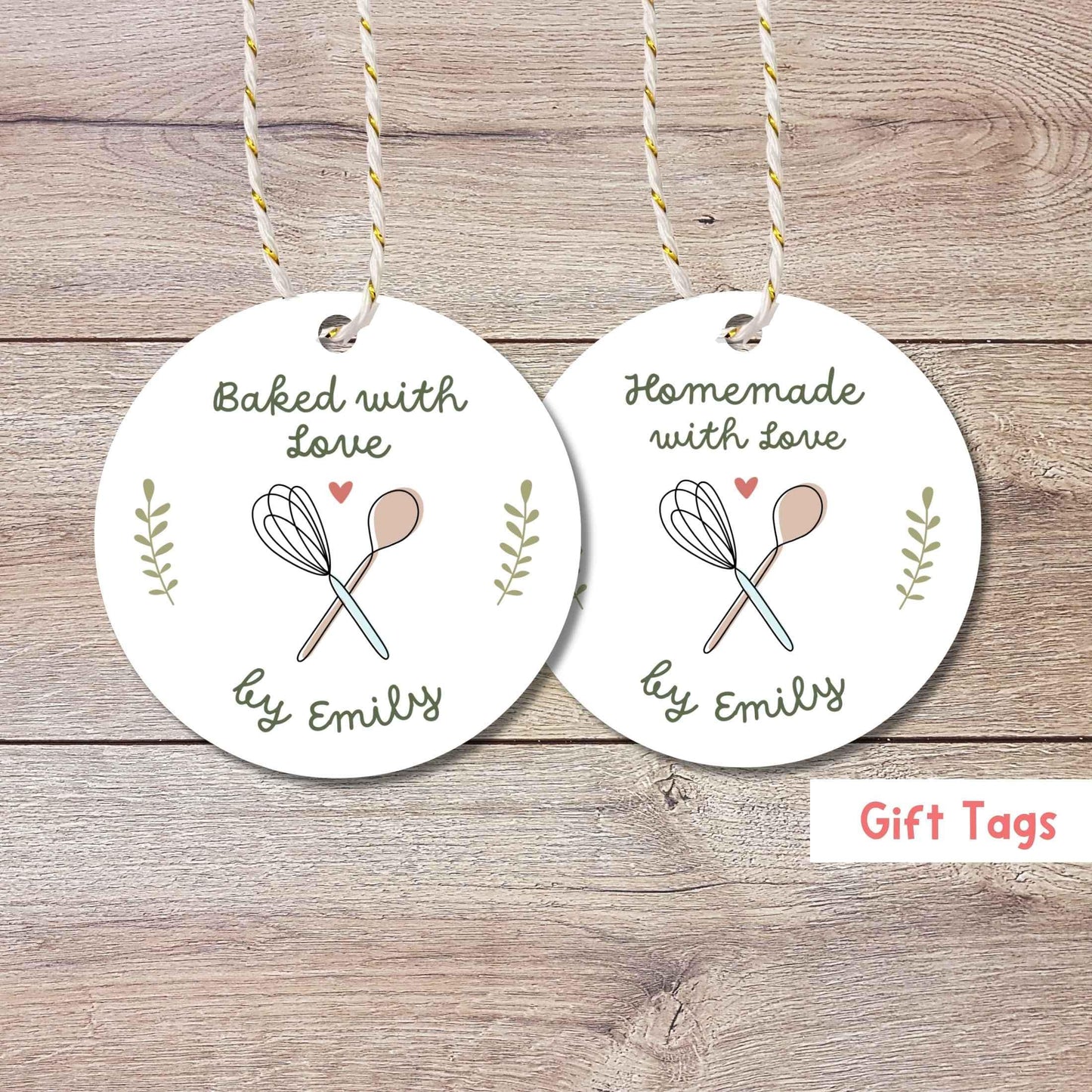 Personalized Baked with Love Gift Tags, Custom Baked Goods Small Business Bakery Packaging Tags