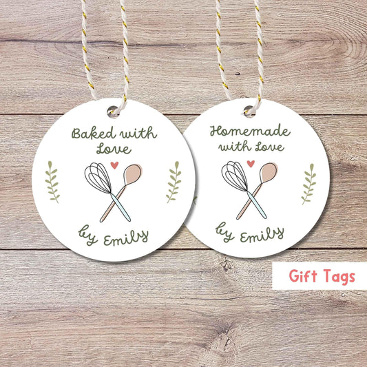 Personalized Baked with Love Gift Tags, Custom Baked Goods Small Business Bakery Packaging Tags