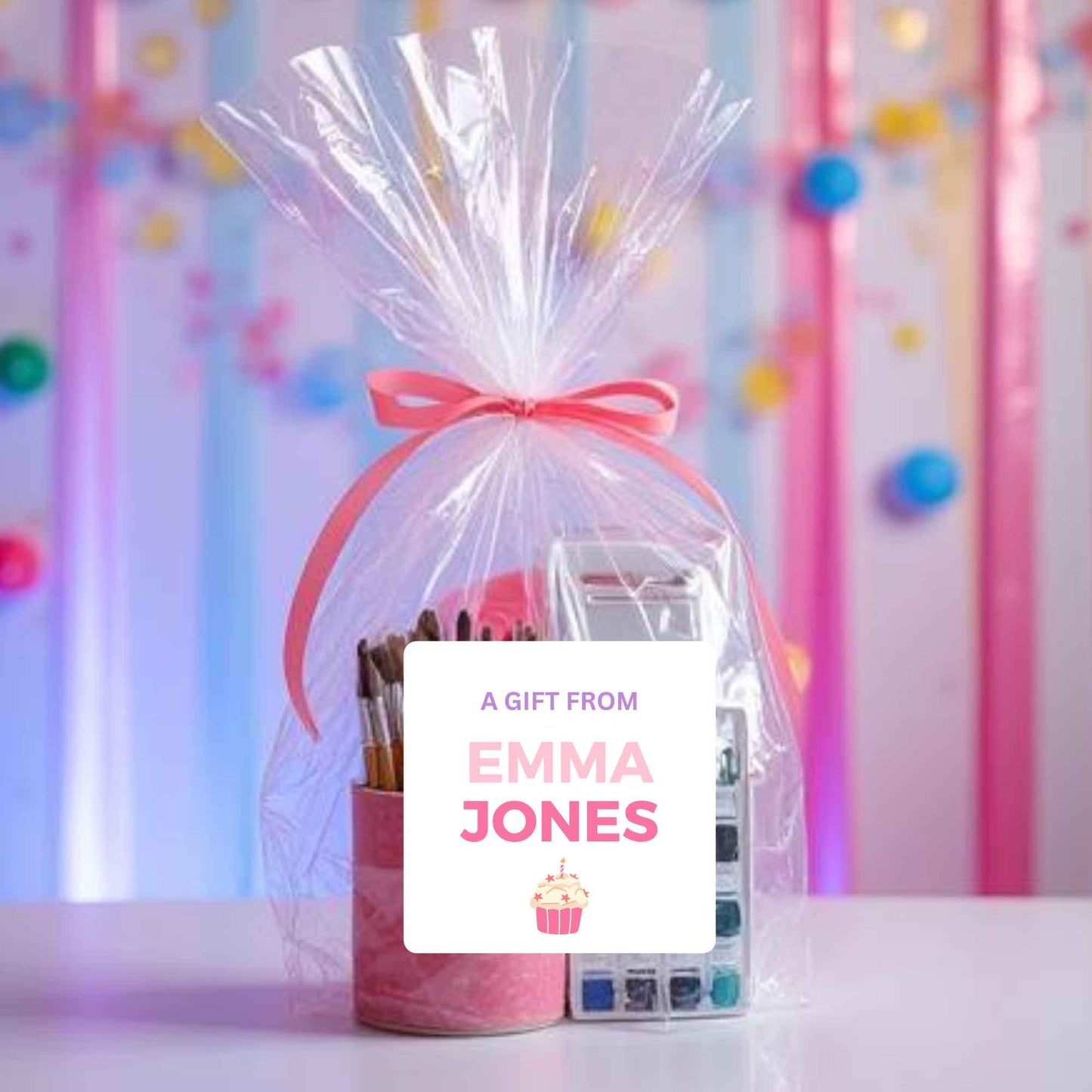 Personalized A Gift From Birthday Cupcake Square Stickers, Custom Kids Party Favor Teacher Gift Bags Labels