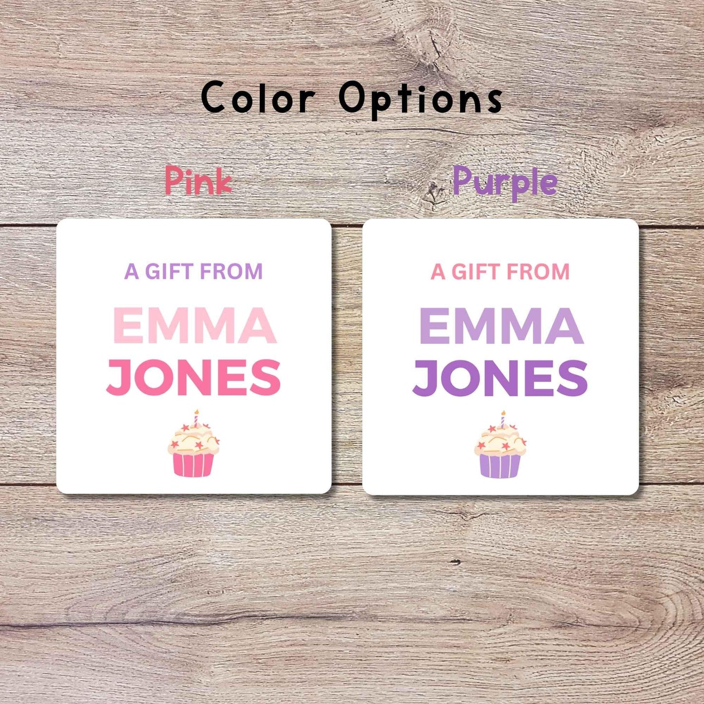 Personalized A Gift From Birthday Cupcake Square Stickers, Custom Kids Party Favor Teacher Gift Bags Labels