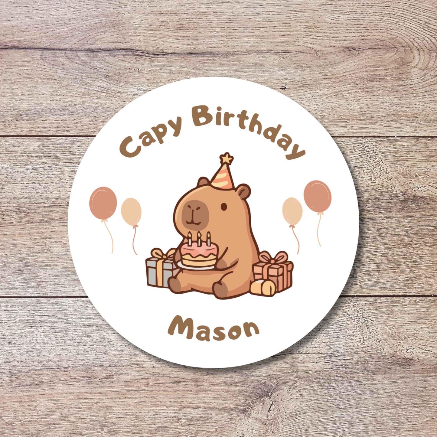 Personalized Capy Birthday Stickers, Custom Capybara Kids Thank You Party Favor Labels