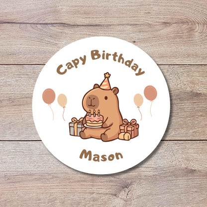 Personalized Capy Birthday Stickers, Custom Capybara Kids Thank You Party Favor Labels