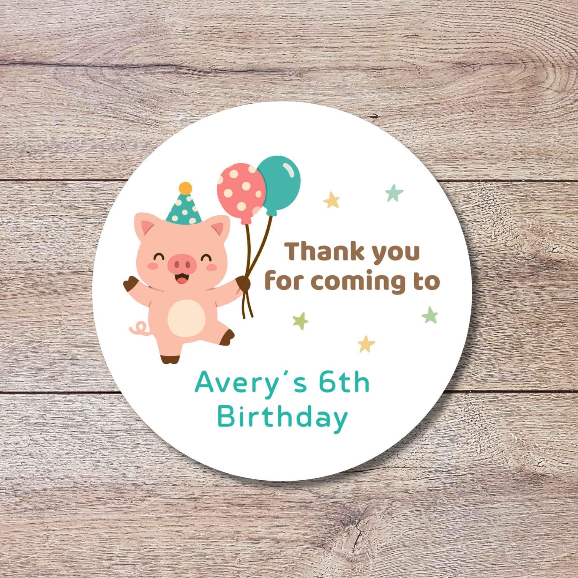Personalized Pig Birthday Stickers, Custom Farm Animal Kids Thank You Party Favor Labels