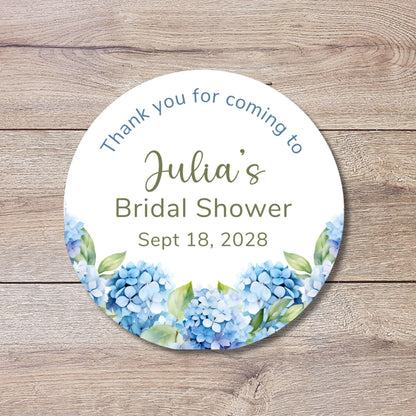Personalized Watercolor Hydrangea Flower Bridal Shower Favor Stickers, Custom Thank You Party Gift Bag Labels
