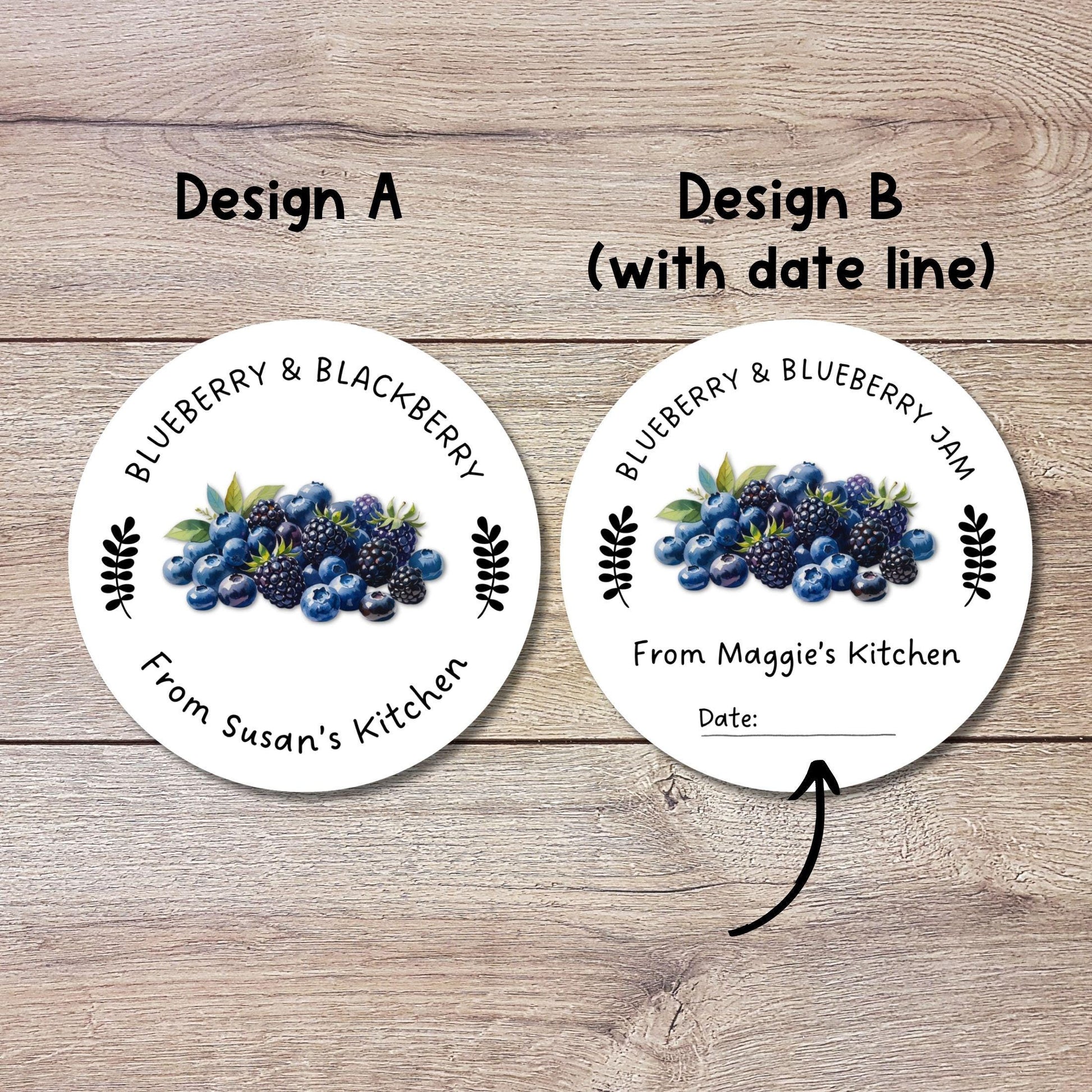 Personalized Blueberry Blackberry Jam Jelly Stickers, Custom Homemade Fruit Canning with Date Line Labels
