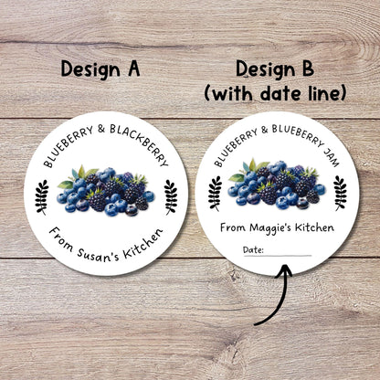 Personalized Blueberry Blackberry Jam Jelly Stickers, Custom Homemade Fruit Canning with Date Line Labels