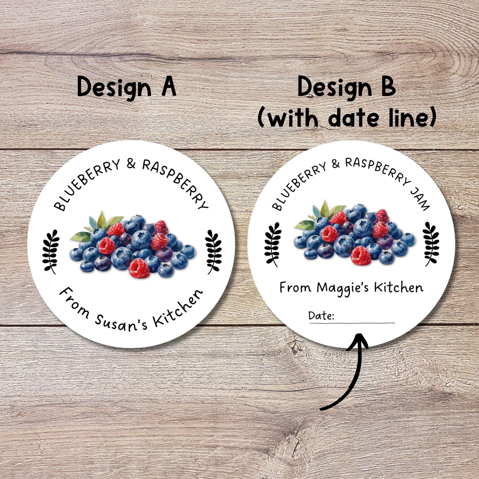 Personalized Blueberry Raspberry Jam Jelly Stickers, Custom Homemade Fruit Canning with Date Line Labels