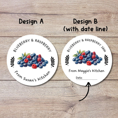 Personalized Blueberry Raspberry Jam Jelly Stickers, Custom Homemade Fruit Canning with Date Line Labels